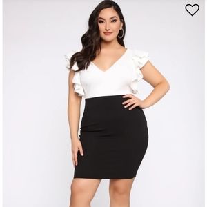 Fashion Nova Midi Ruffle Dress White Black Size 2X